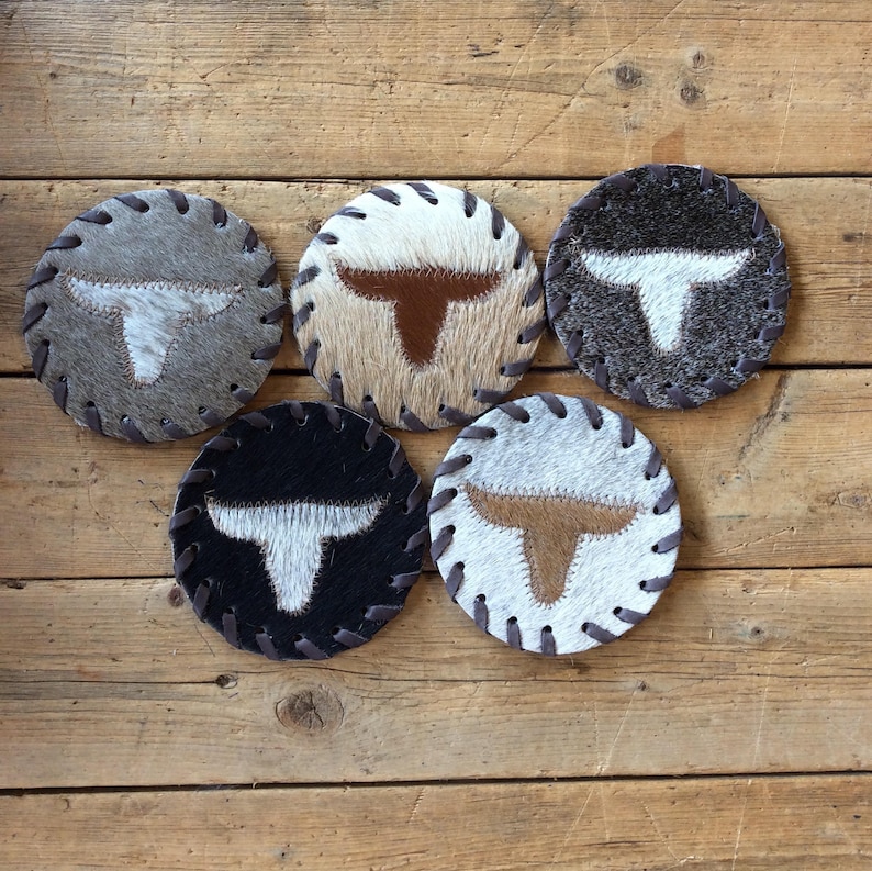 Cowhide coasters country wedding favors unique wedding gift Etsy