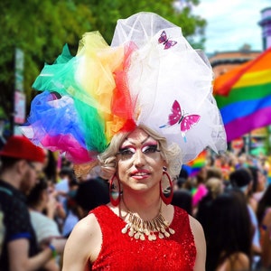 Rainbow headpiece fascinator for gay parades image 2