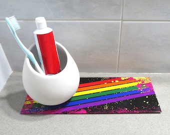 Gay pride flag bathroom organizer tray for bath accessories