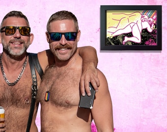 Framed artwork of gay bear couple in love