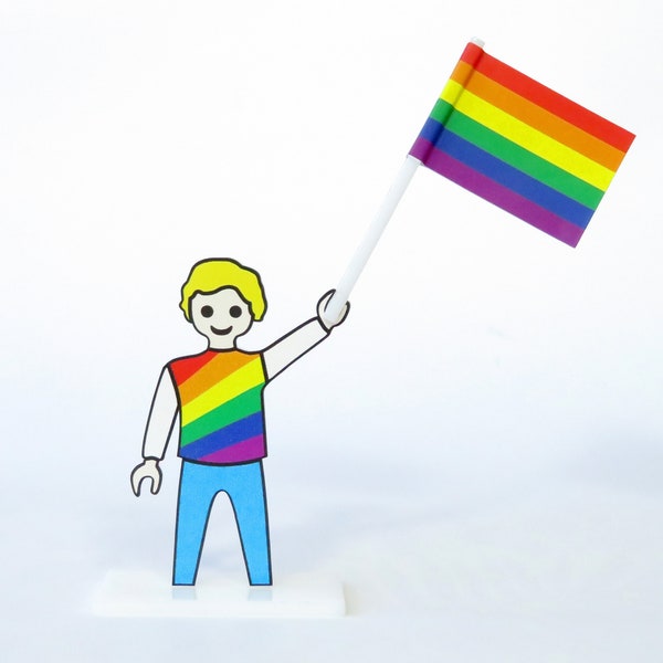 LGBTQ rainbow figurine with gay pride flag. Coming out of the closet gift, support or housewarming accessory for gay man