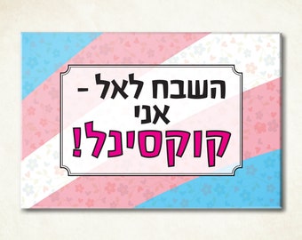 Transgender pride flag magnet with Hebrew text. Gift for trans man or woman