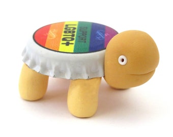 Gay pride flag beer cap magnet - turtle figurine LGBT support gift. There's more to explore!