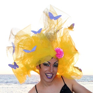 LGBTQ headpiece fascinator. Gay rainbow pride outfit for drag queen image 2