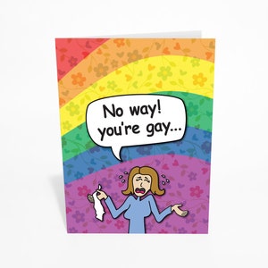 Cartão engraçado com bandeira do orgulho gay lésbica arco-íris queer lgbt, suporte para presente, aniversário gay fora do armário, seja você mesmo, cartão de aniversário