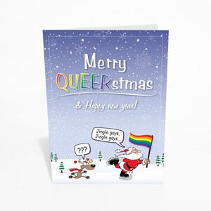 Gay Queer LGBT pride drapeau noël cadeau carte de vœux sous 10 20 30 40 secret santa drôle carte de vacances bénédiction soutien jingle cloches