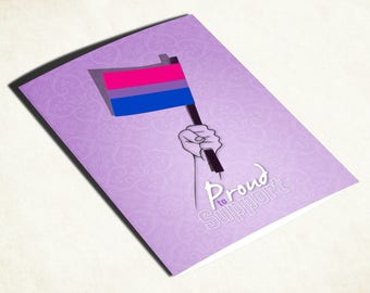 LGBTQ Bi pride flag card. Bisexual (man or woman) coming out of the closet card