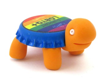 Gay pride flag beer cap magnet - turtle figurine LGBT support gift. There's more to explore!