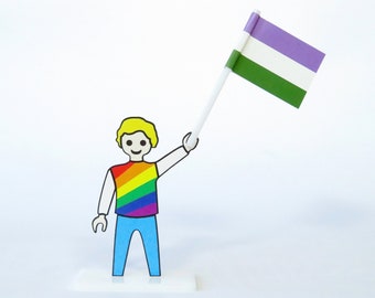 Figurine gay de drapeau de fierté de genrequeer. Cadeau LGBTQ, ou sortant de l’accessoire de soutien placard