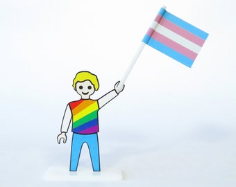 LGBTQ trans pride drapeau gay figurine. Cadeau d’homme ou de femme transsexuel, ou sortant de l’accessoire de support de placard pour ftm de mtf