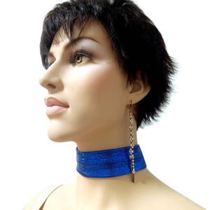 Blue fashion choker collar prom necklace, Wide fabric patterned neck choker, Elegant chic necklace, Drag queen stylish jewelry accessories image 1