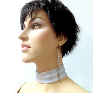 Silver fashion choker collar prom necklace, Wide fabric patterned neck choker, Elegant chic necklace, Drag queen stylish jewelry accessories image 1