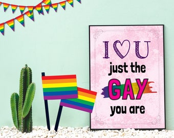 Gay pride quote poster wall decor art gay couples love gift for gay men lgbt pride flag inspirational quote funny sayings support motivation