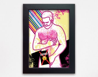 LGBTQ framed sexy gay bear erotic fine art. Male nudity drawing wall art print