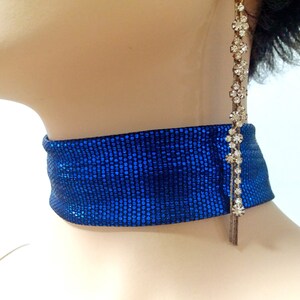 Blue fashion choker collar prom necklace, Wide fabric patterned neck choker, Elegant chic necklace, Drag queen stylish jewelry accessories image 7