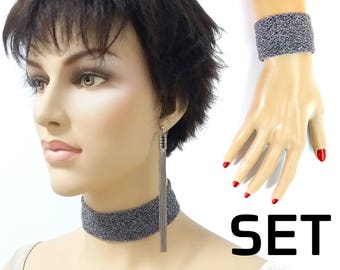 Silver fashion neck choker collar necklace and bracelet set LGBT gay drag queen show gift outfit costumes jewelry accessories prom necklace