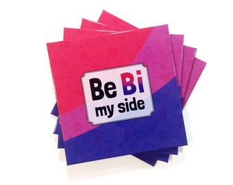 LGBTQ bi pride flag 4 coasters set, for bisexual