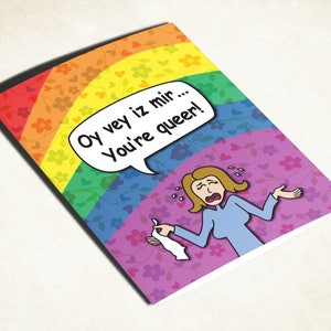 Queer LGBT Lesben Bi lustige Gay Stolz Flagge jiddischen Karte Unterstützung Geschenk, kommen aus dem Schrank Gay Jahrestag Geburtstagskarte LGBTQ Bisexuell