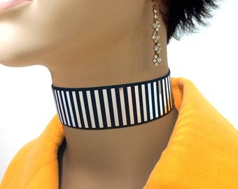 Silver black sequins fashion choker collar prom necklace, wide fabric shiny elegant chic neck choker necklace drag queen jewelry accessories