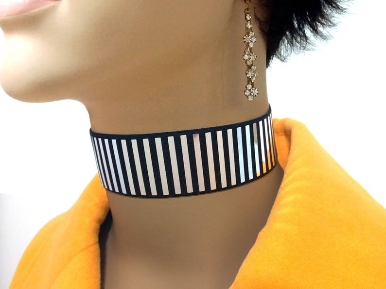 Silver black sequins fashion choker collar prom necklace, wide fabric shiny elegant chic neck choker necklace drag queen jewelry accessories image 1