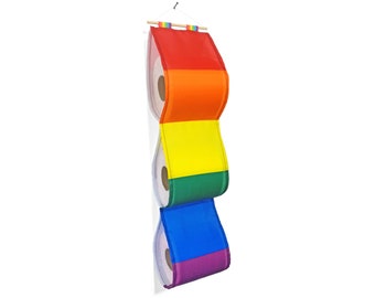 LGBTQ pride flag toilet paper holder. Housewarming gift for gay, lesbian, trans, bi or queer