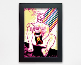 LGBTQ framed sexy gay bear erotic fine art. Male nudity drawing wall art print