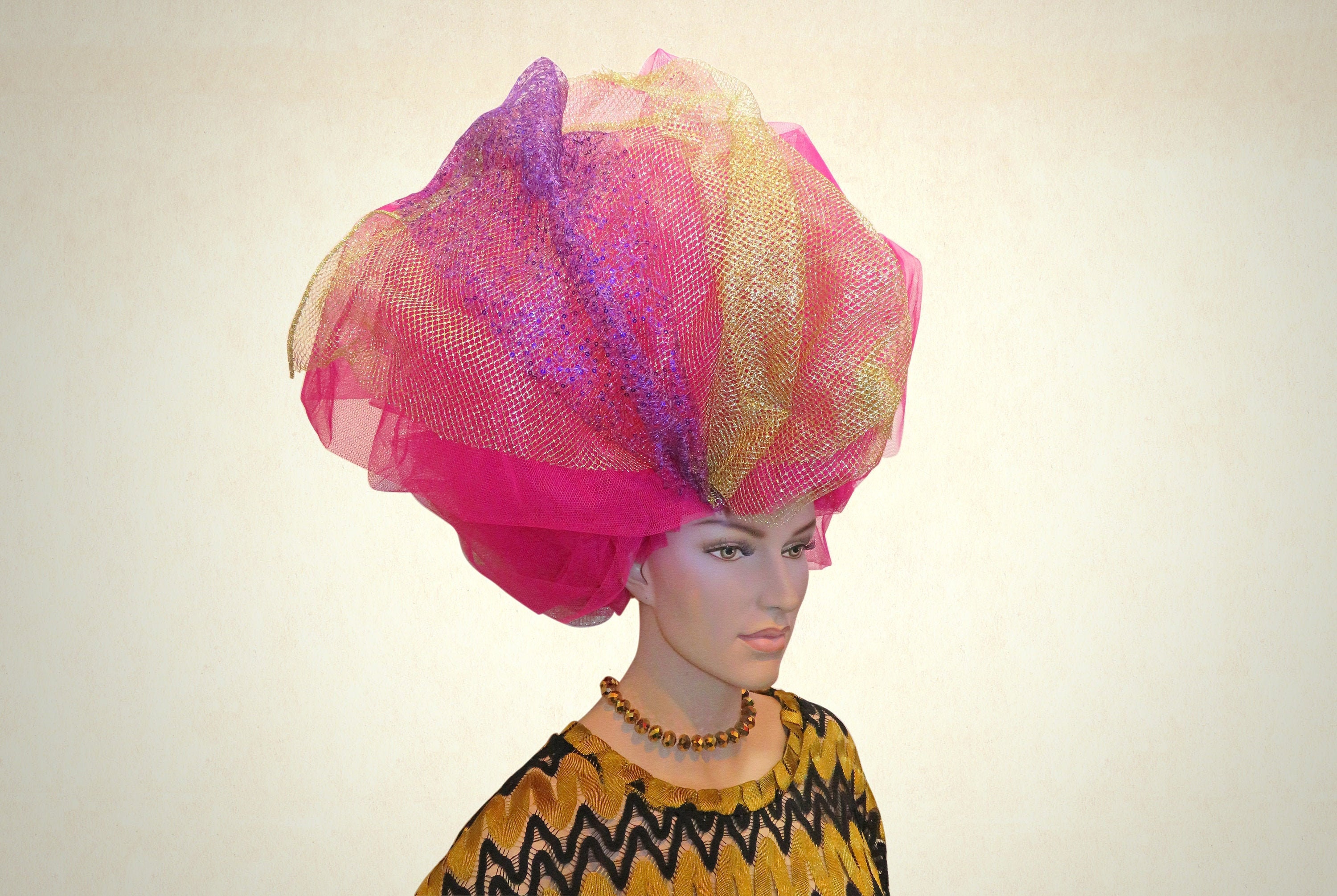 Drag queen pink wig headpiece