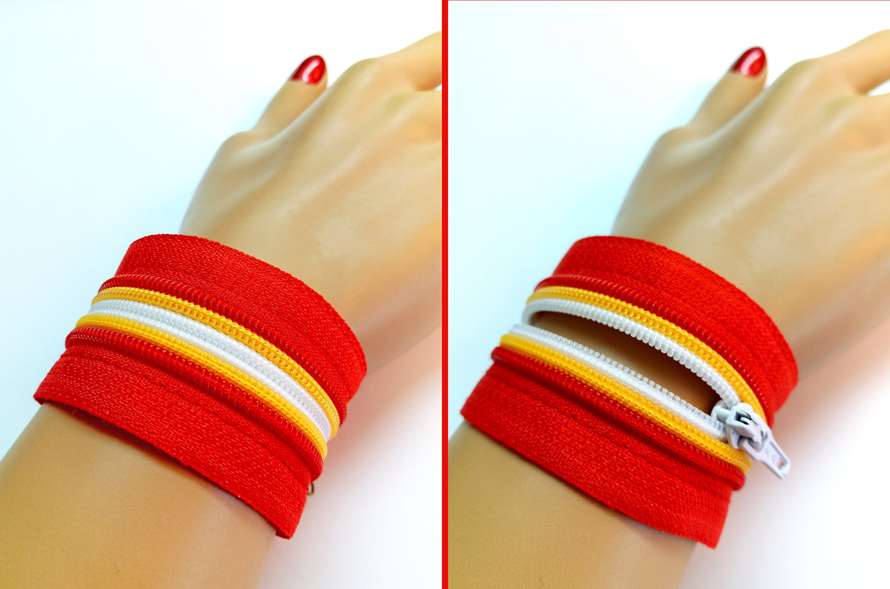 Fashion Red Zipper Wrist Choker Fabric Cuff Prom Bracelet Etsy