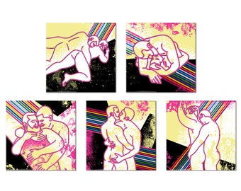 Set of 5 LGBTQ pride naked men coasters