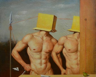 Pintura al óleo figurativa, arte mural surrealista, descarga digital, desnudo masculino, hombres desnudos, arte de Hongtao
