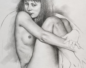 Original artwork,Pencil Drawing,Female Figure Sketch,sexy girl,on paper