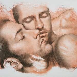 Opere d'arte originali disegno a carboncino, schizzo a matita in grafite su carta da acquerello, ritratto di uomini, giovane uomo, corpo umano, pittura tecnica mista, arte gay