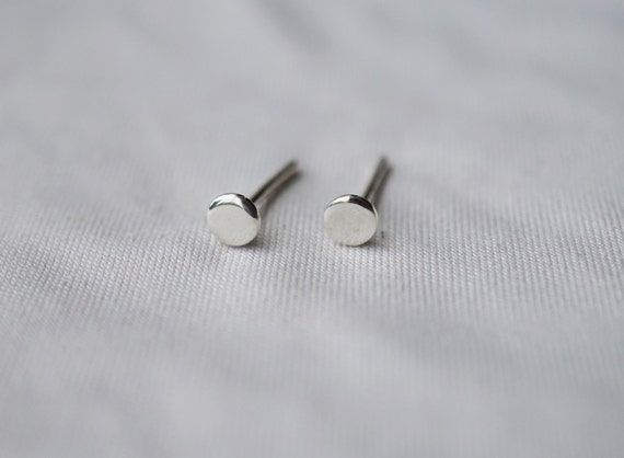 3mm Tiny Nail head Stud Earrings Tiny Flat Studs Silver circle | Etsy
