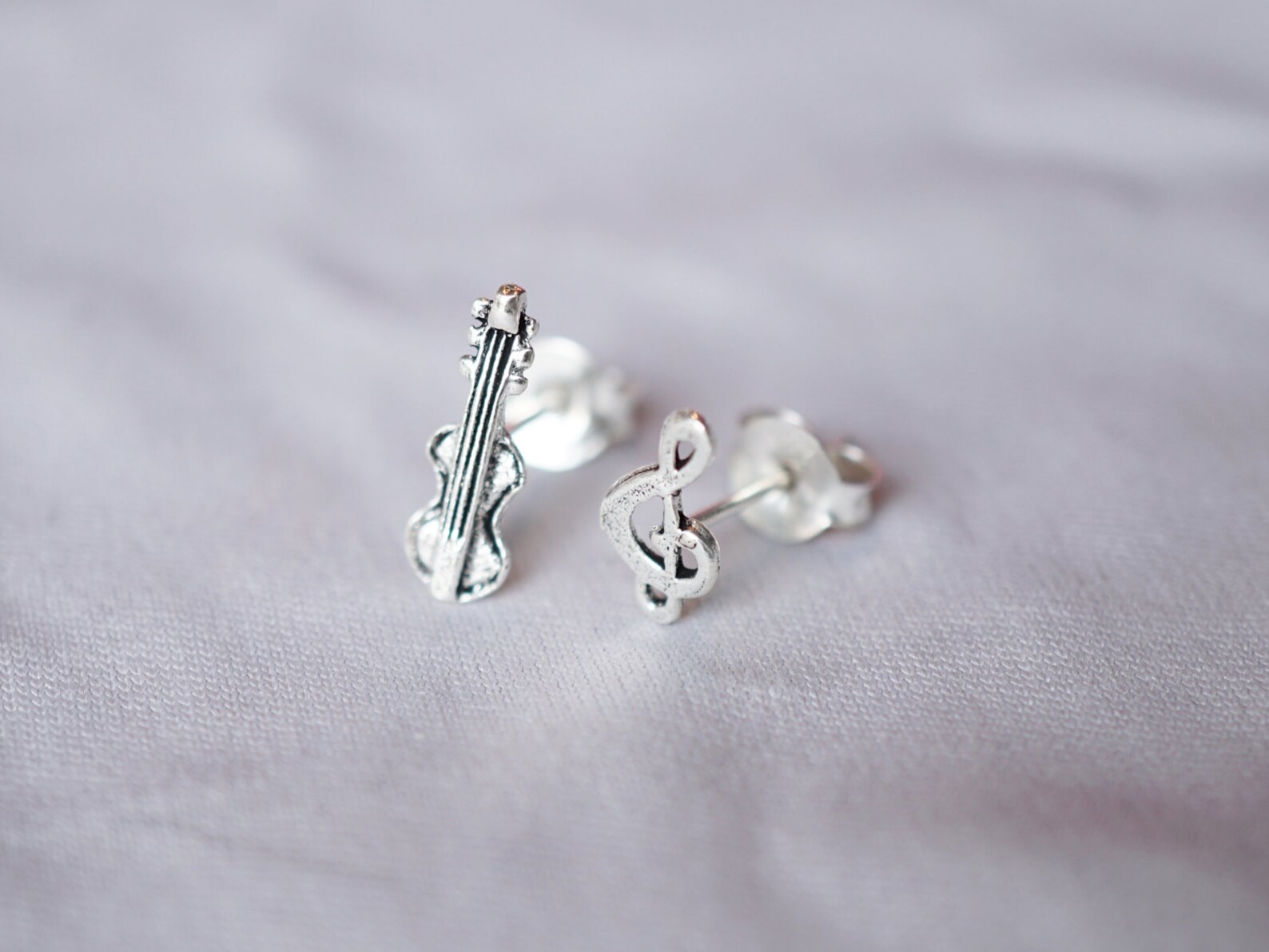 Sterling Silver Violin Ear Studs Violin Earrings Silver Etsy