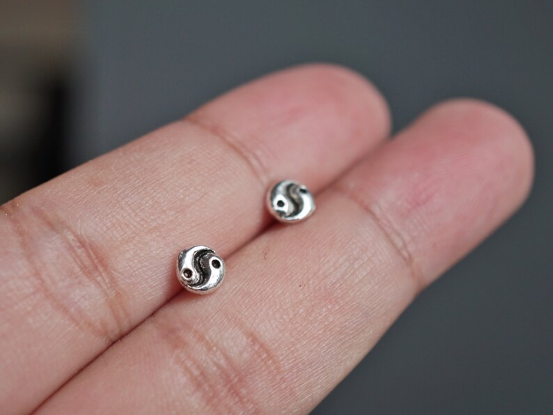 5 Mm Round Silver Yin Yang Stud Earrings Yin Yang Zen Style Etsy