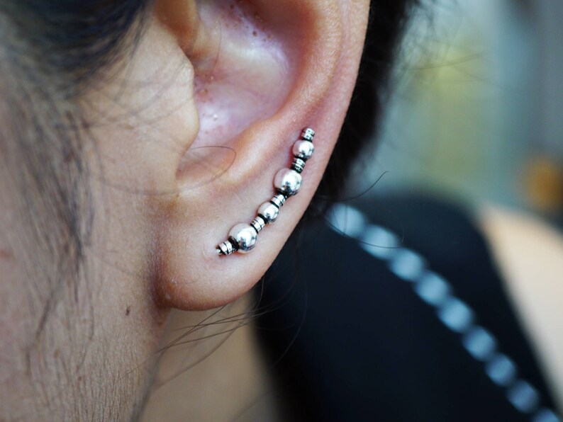 Ball Ear Cuffs Geometric Ear Climber Silver Ball Ear Climbers Unisex Gift TEU025 Mini ball Ear Wrap Sterling Silver Ear Climber