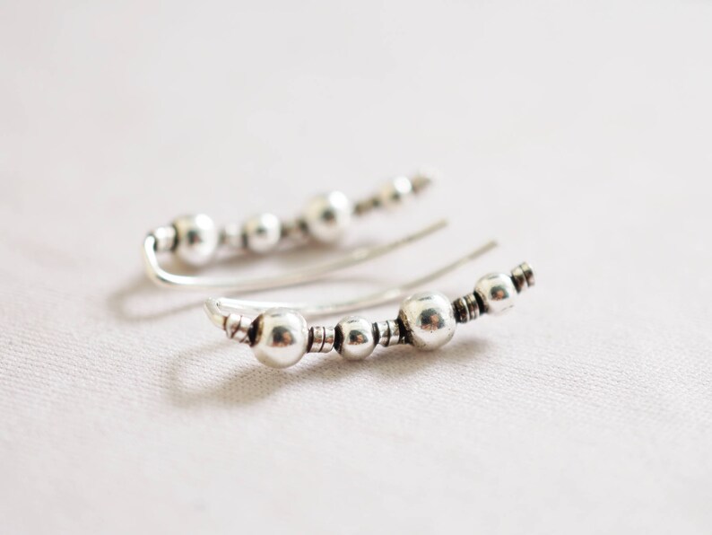 Ball Ear Cuffs Geometric Ear Climber Silver Ball Ear Climbers Unisex Gift TEU025 Mini ball Ear Wrap Sterling Silver Ear Climber