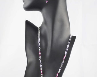 Pink Swarovski Crystals earring and necklace set