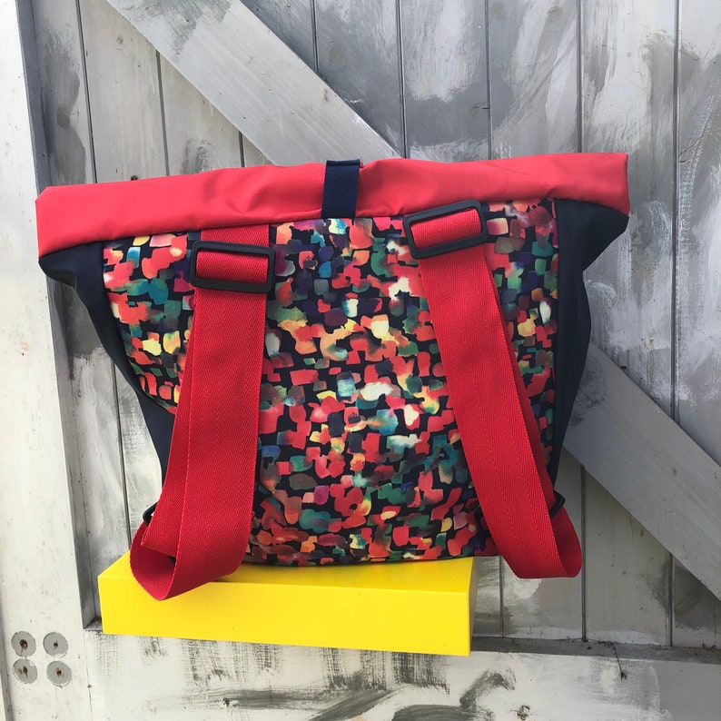 Tote/ Backpack, Beach/ Festival Bag Red and paint dabs image 2