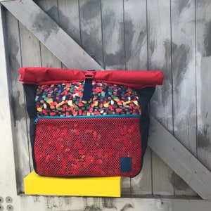 Tote/ Backpack, Beach/ Festival Bag Red and paint dabs image 3