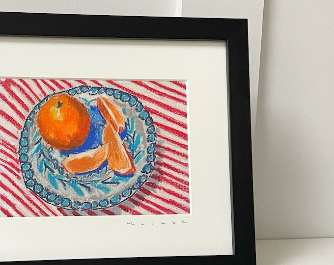 Orange slices pastel on paper, framed.