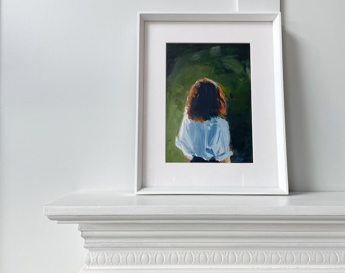 Lost in thought, acrylic on canvas paper, framed