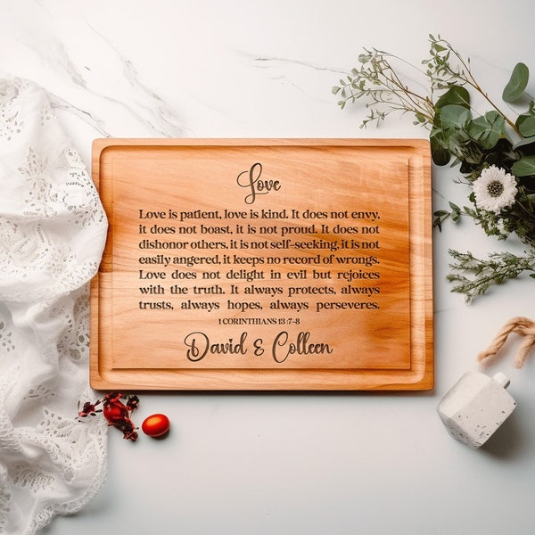 Corinthians 13 Sign, Love is Patient Love is Kind Wedding Gift, Personalized Cutting Board, Anniversary Gifts, Gifts for Him, Gifts for Her
