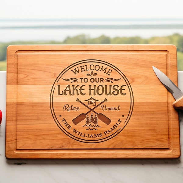 Custom Lake House Gift, Welcome to Our Lake House Cutting Board, Lake House Sign, Lake Life Kitchen Decor, Airbnb Decorations, Lake George