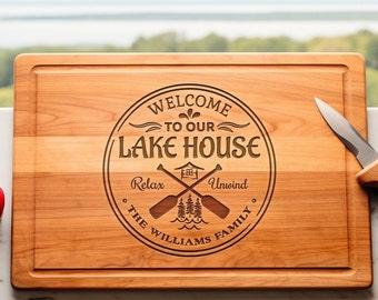 Custom Lake House Gift, Welcome to Our Lake House Cutting Board, Lake House Sign, Lake Life Kitchen Decor, Airbnb Decorations, Lake George