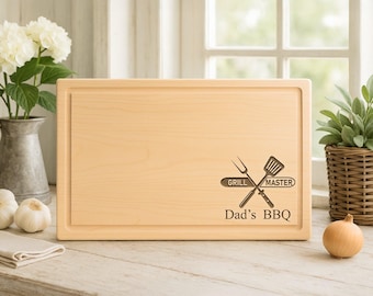 Personalized BBQ Cutting Board: Engraved Maple, Walnut, Cherry, 27