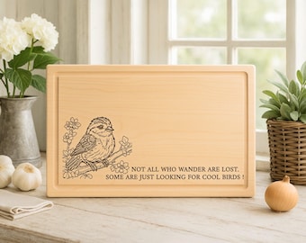 Personalized Bird Engraved Cutting Board: Maple, Walnut, Cherry