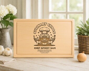 Personalized Chef Cutting Board: Engraved Maple, Walnut, Cherry, or Bamboo