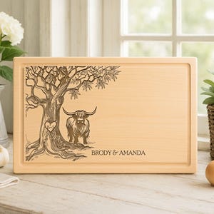 Engraved Highland Cow Cutting Board: Farmhouse Kitchen Decor, Cow Lover Gift