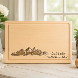 Personalized Mountain Cutting Board, Custom Cheese Board, Mountain Themed Gift, Cabin Decor, Outdoor Gifts, The Mountains are Calling, 08
